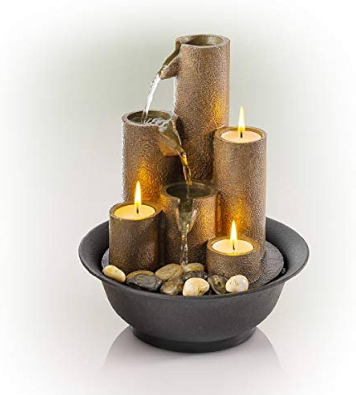 Water Fountain with Candle Accents A Tranquil Desktop Decor Piece