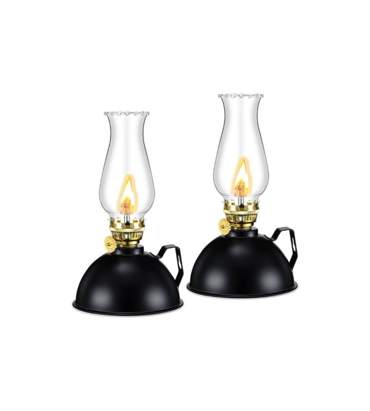 Set of 2 Vintage Glass Oil Lamps