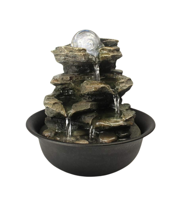 Spinning Orb Rock Cascading Tabletop Fountain with LED Light